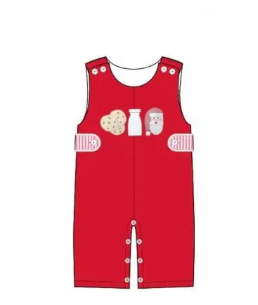 Custom moq 3 eta 7/8week moq 5 eta /4/5week Cookies-Milk-Santa Claus Red Sleeveless Romper