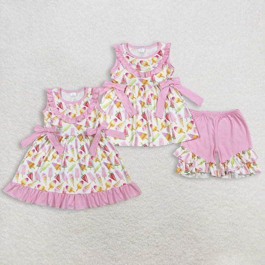 RTS NO MOQ sibling baby girls clothes ice cream short sleeve Clothes Sets and dress