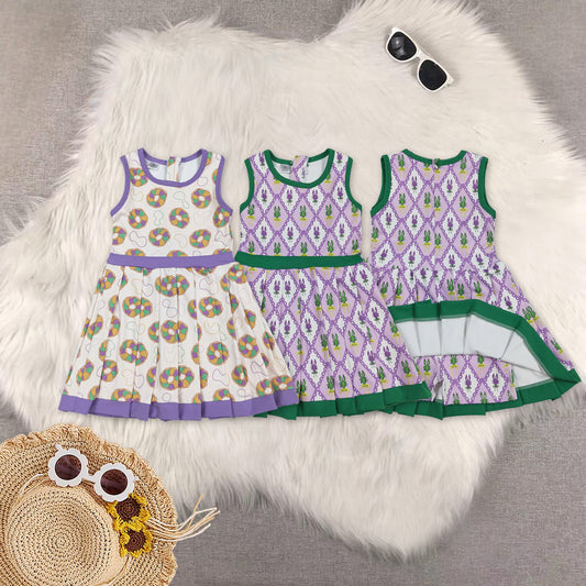 RTS NO MOQ Sibling baby Girls clothes mardi gras yoga sleeveless dresses