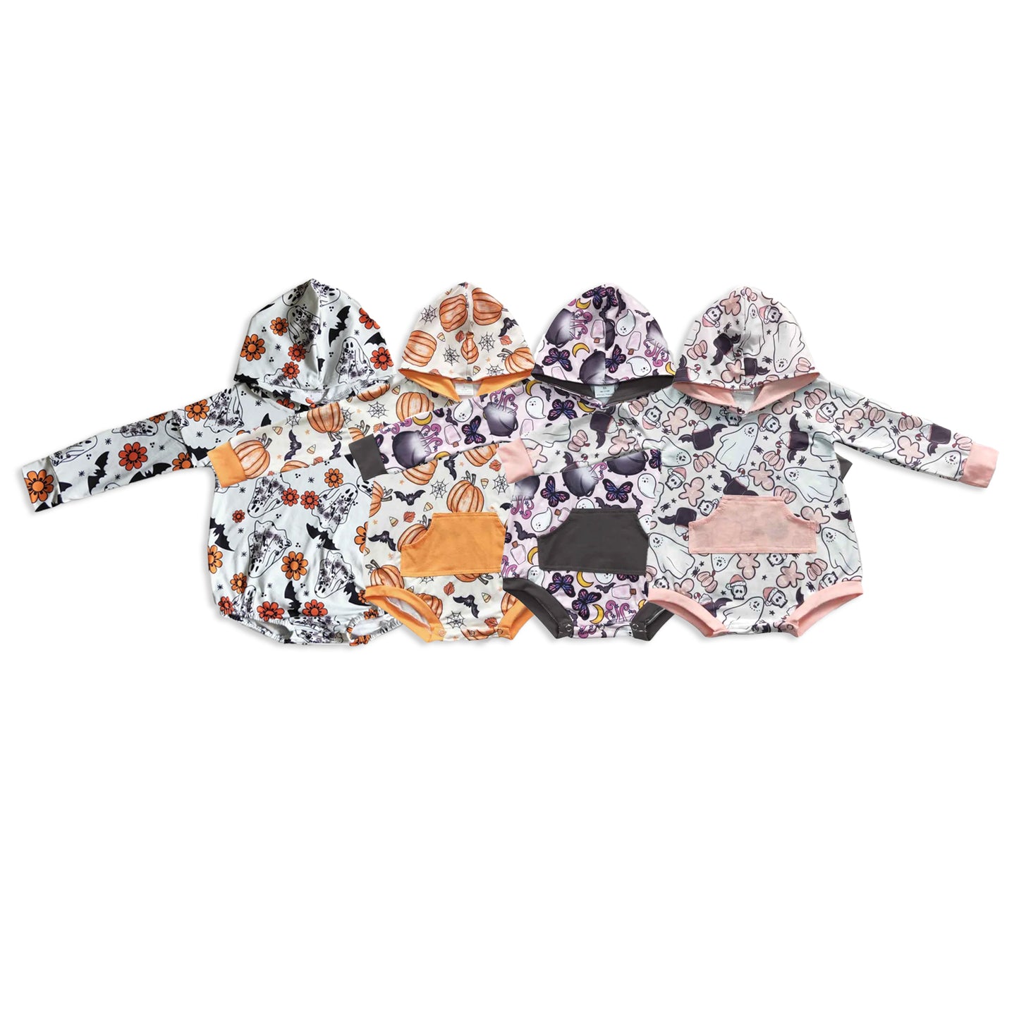 RTS NO MOQ Sibling Baby girl boy clothes halloween hooded long Sleeve Romper Mixed Sizes