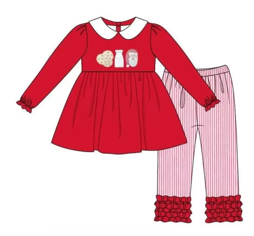 Custom moq 3 eta 7/8week moq 5 eta /4/5week Cookies-Milk-Santa Claus Red Doll Collar Long Sleeve Suit