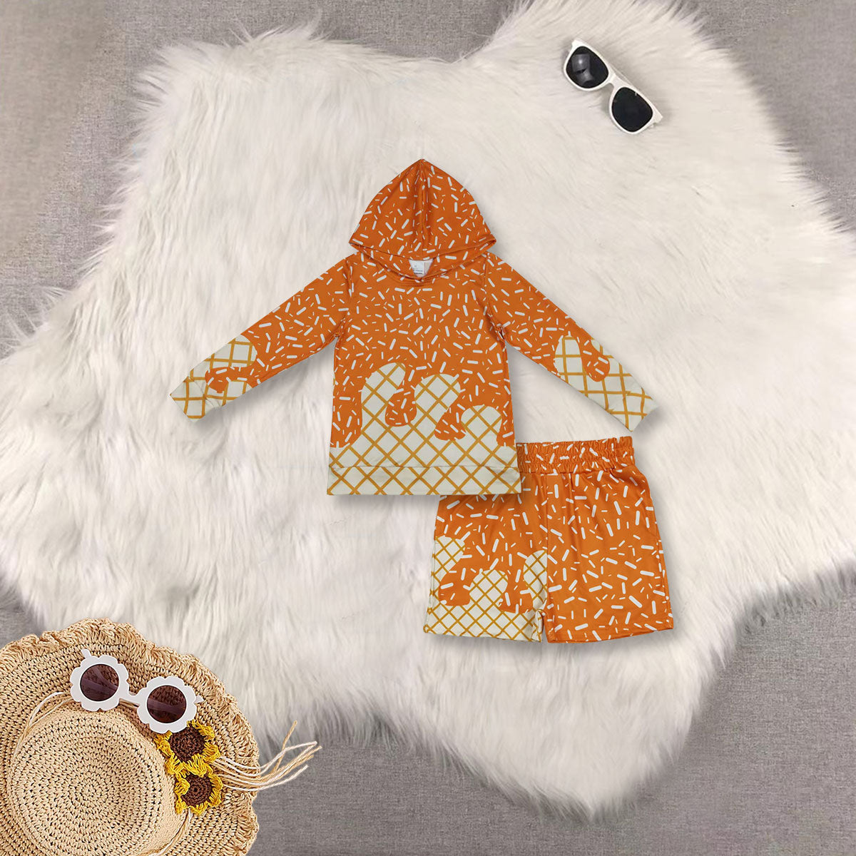 RTS NO MOQ Sibling baby girls clothes hooded long sleeve shorts sets