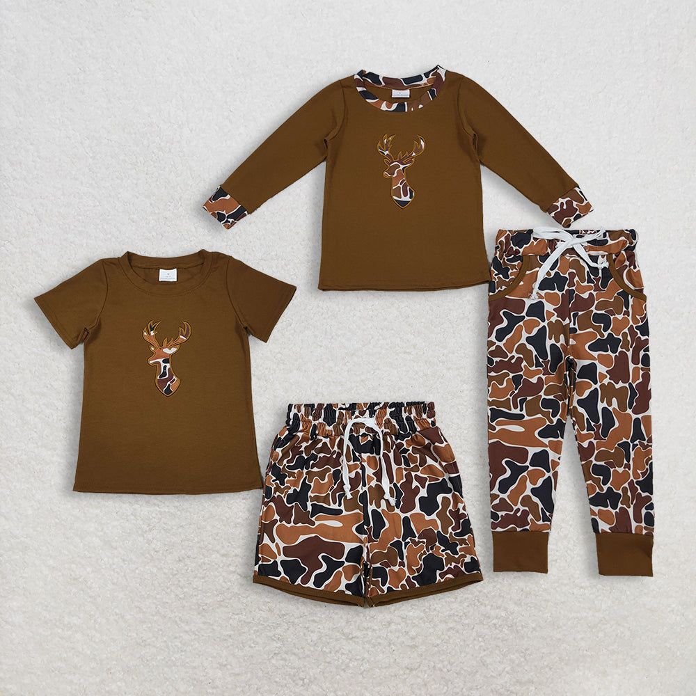 RTS NO MOQ Sibling Baby boy clothes embroidery short-sleeved shorts suit and pants sets