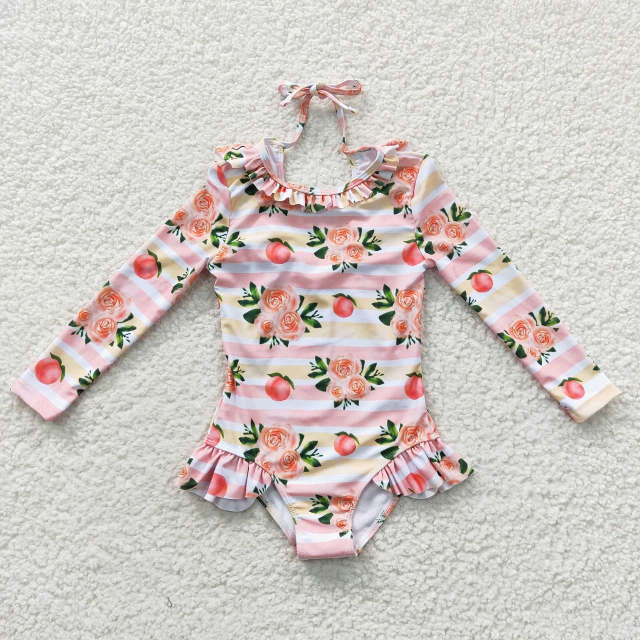 S0139 Peach pink long-sleeved one-piece swimsuit