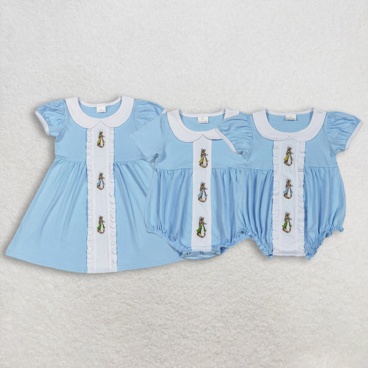 RTS NO MOQ sibling baby girls clothes embroidery easter short sleeve dress and rompers