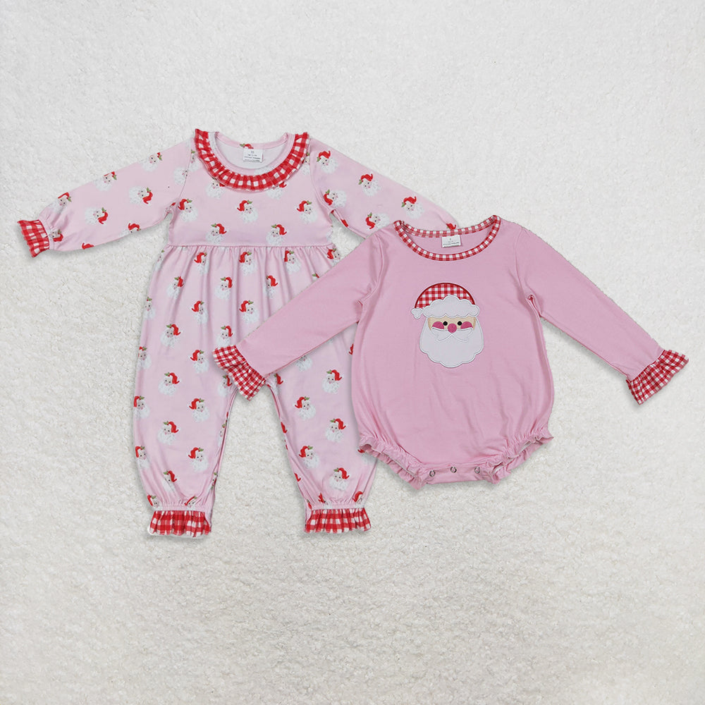 RTS NO MOQ Sibling Baby girls clothes embroidery Christmas long-sleeved rompers