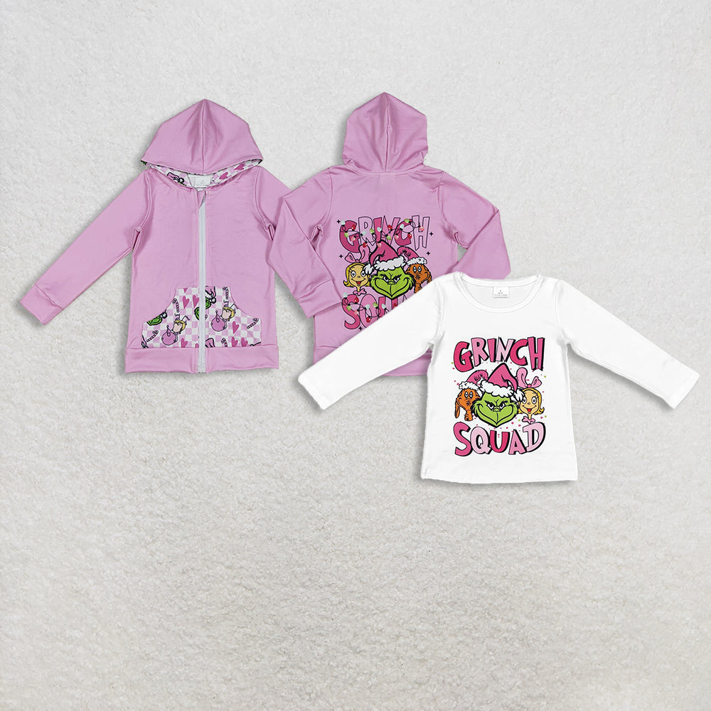 RTS NO MOQ Sibling baby girl clothes Christmas cartoon hooded long sleeve tops
