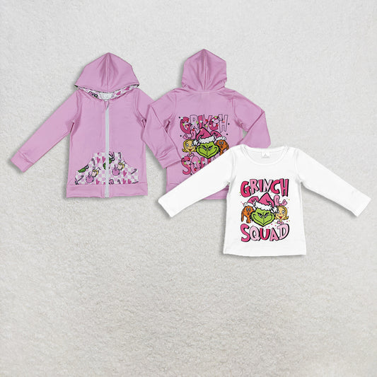 RTS NO MOQ Sibling baby girl clothes Christmas cartoon hooded long sleeve tops