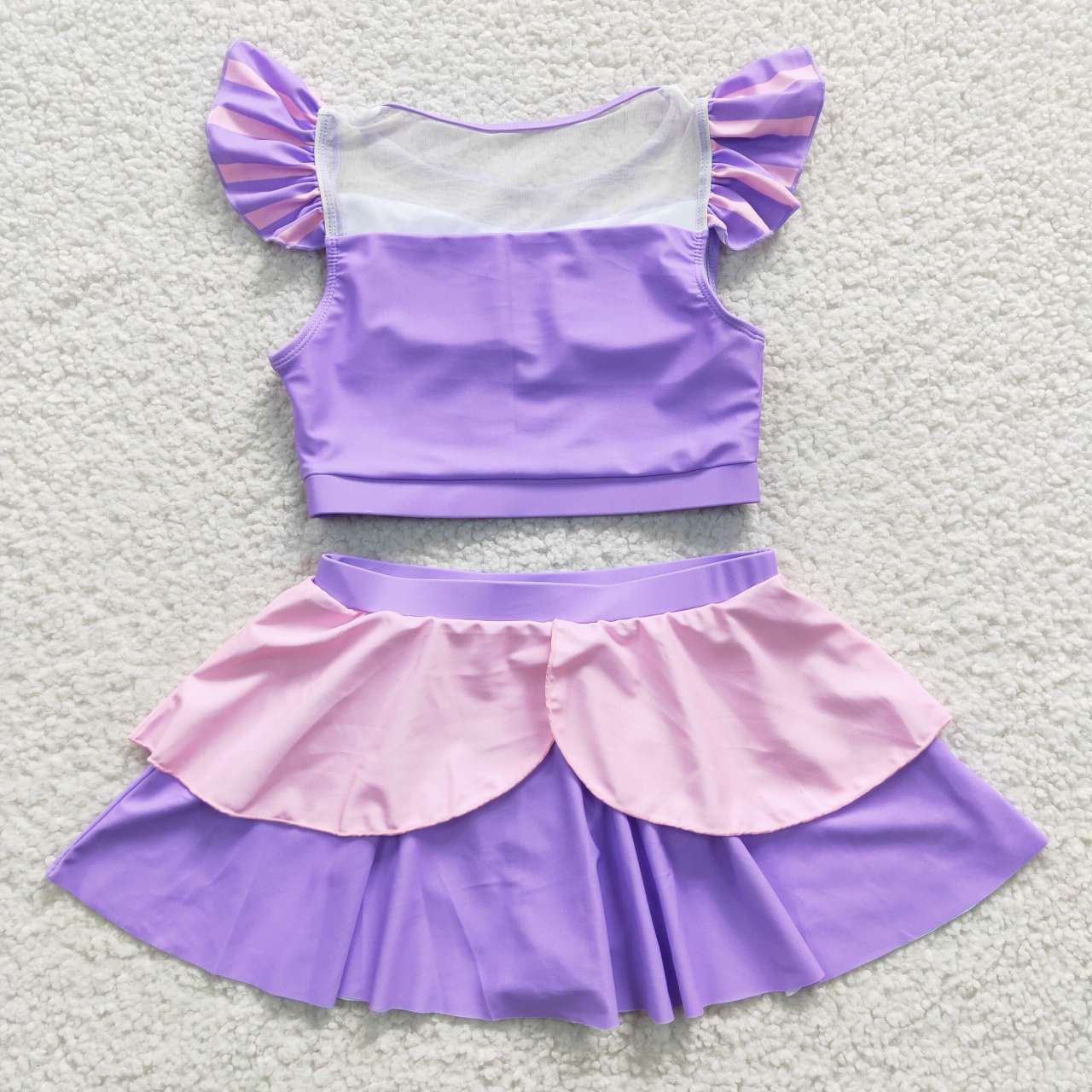 S0145 Disney Princess Purple Short Sleeve Skirt Swimsuit Set