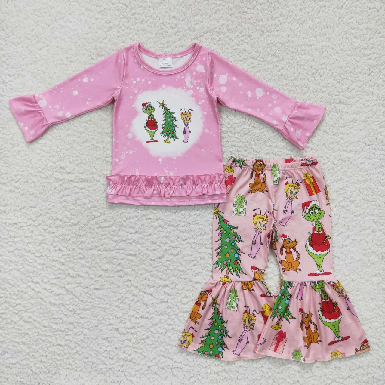 GLP0576 Cartoon grinch girl Christmas tree pink lace long-sleeved pants suit