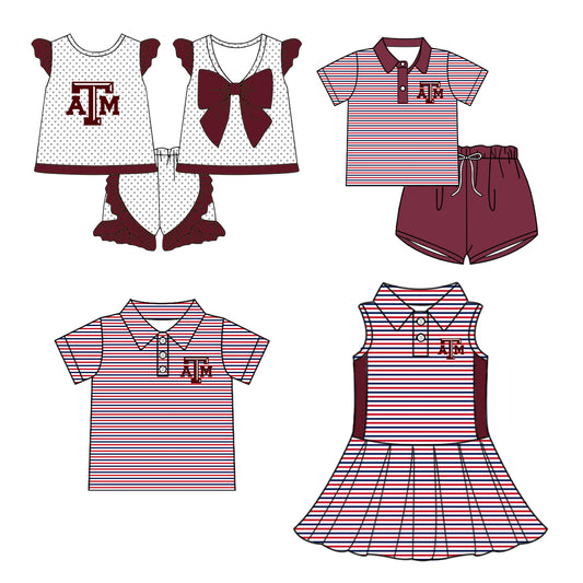 Custom summer teams baby girls clothes team brick red sets dress top-25.5.5