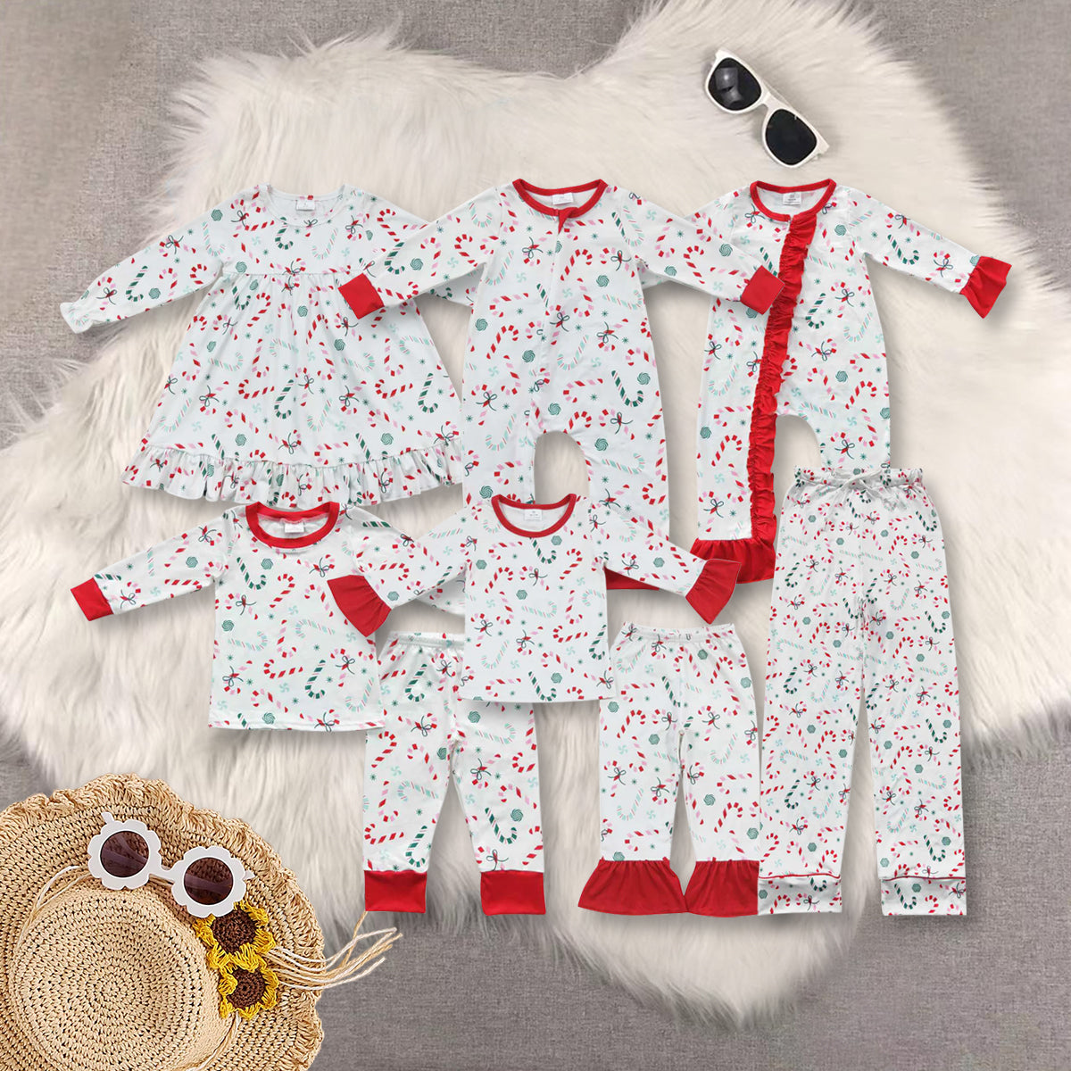 RTS NO MOQ Sibling baby Girls Boys Christmas long sleeve pants sets 2 and rompers 2 and dress and adult pants Clothes