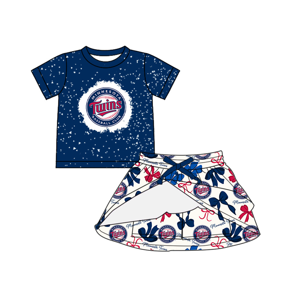 Custom moq 5 mix sizes summer teams baby girls clothes team blue short sleeve skirts shorts sets dress 1 and dress 2 and dress 3 and dress 4-25.5.21