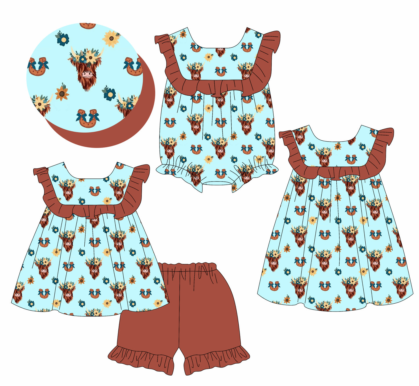 2.7 custom each style moq 5eta 4-6week Sibling Sisters baby girl short sleeve shorts sets and dress and rompers match family design