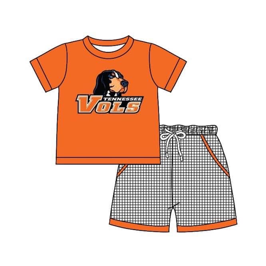 custom moq 3 eta 6-8weeks vols Orange Boys short sleeve shorts suit