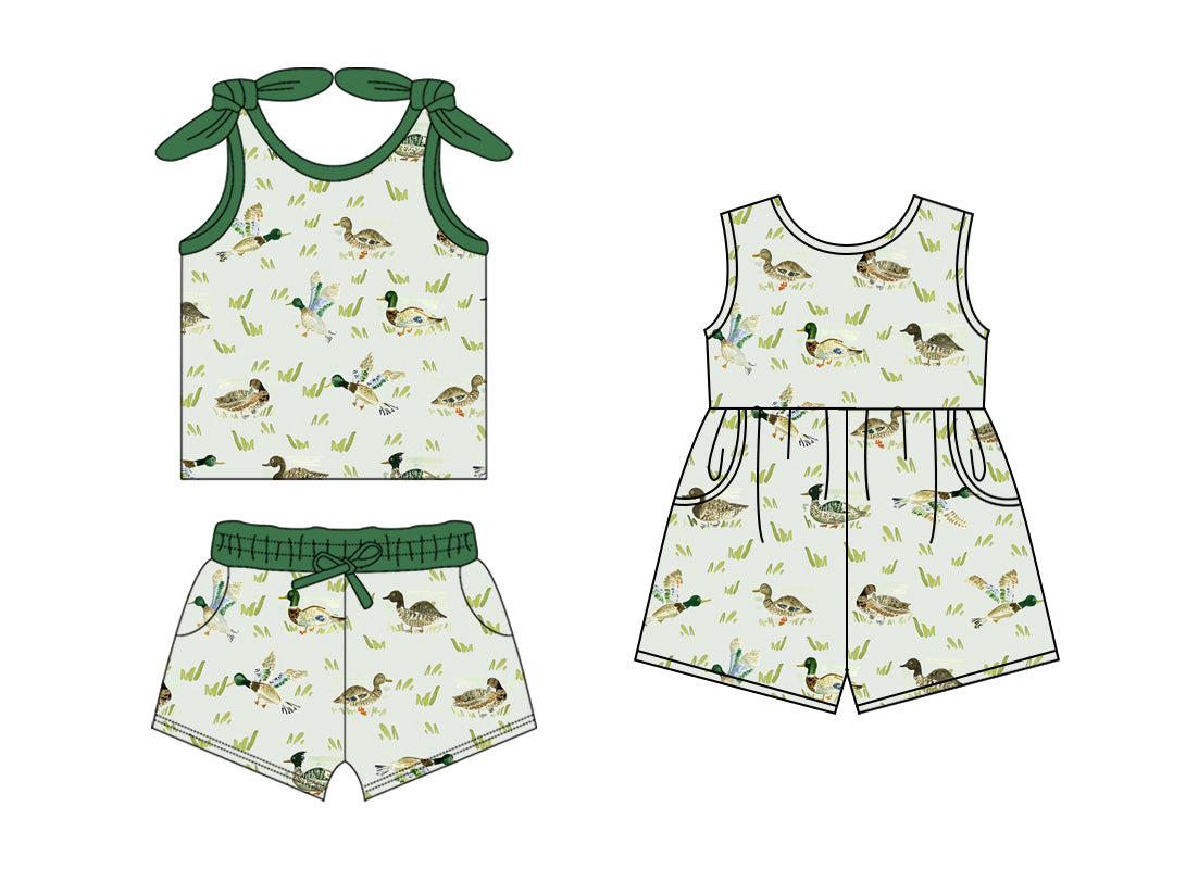 1.18 custom each style moq 5eta 4-6week Sibling Sister duck baby girls short sleeve shorts sets and jumpsuit match design