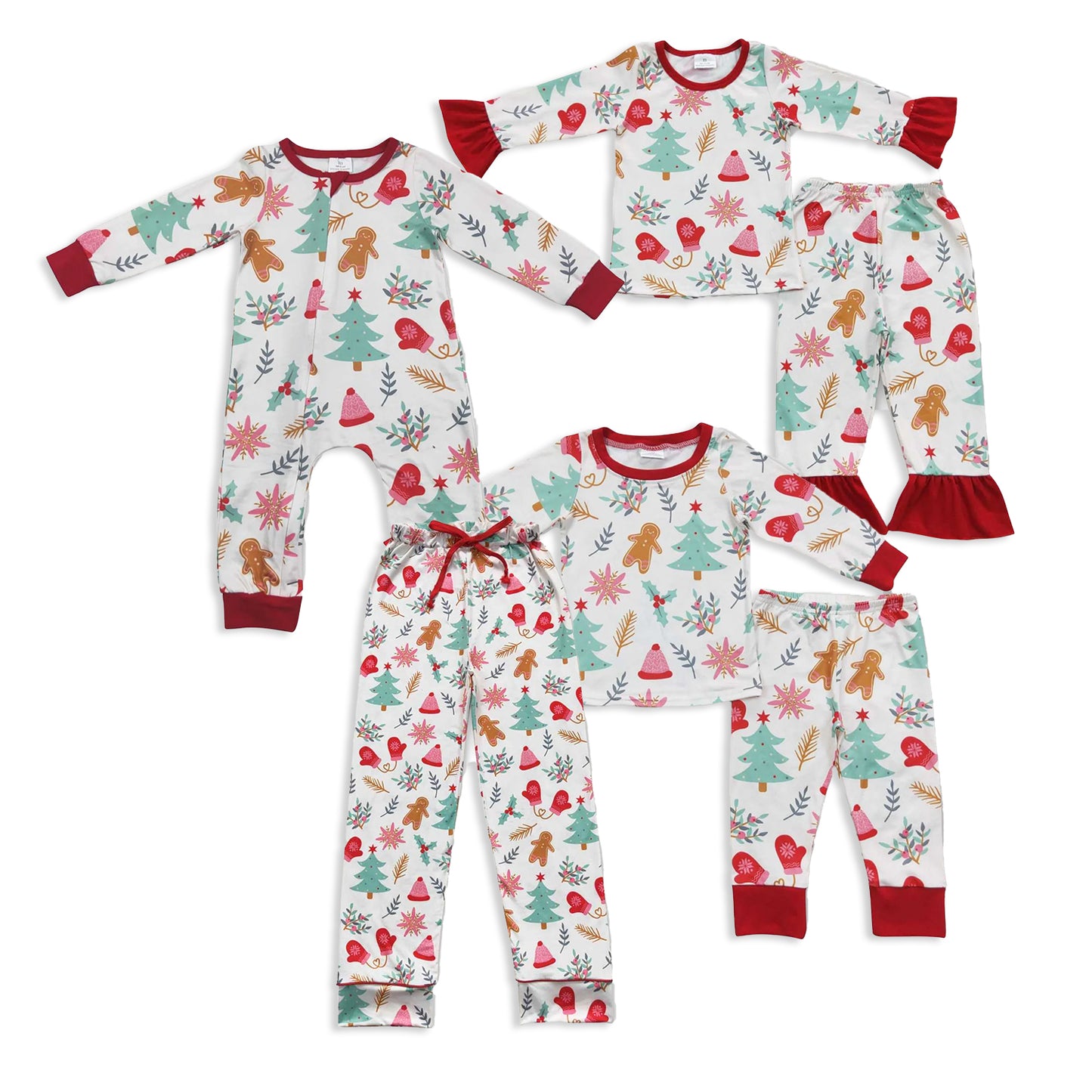 RTS NO MOQ Sibling Baby Girl clothes Christmas Cup Gingerbread Knee-Length Dress - Halter Neck Skirt - Crawling Suit - Adult Pants - Children's Long Suits