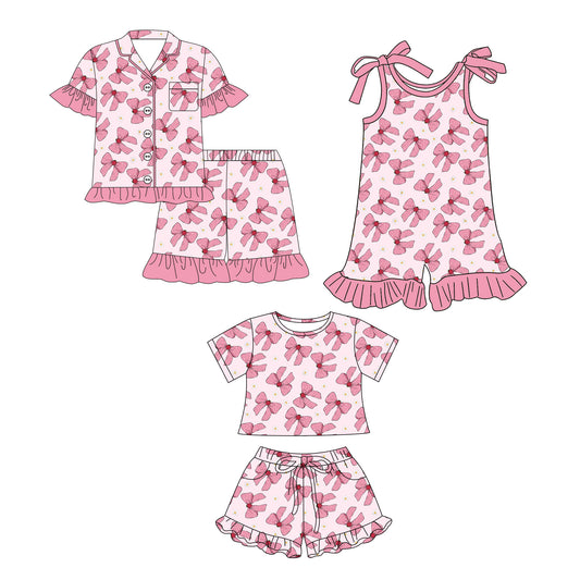 26.1.3 custom each style moq 5 eta 6-8week Sibling Sister bow baby short sleeve shorts sets 2 and jumpsuit match design