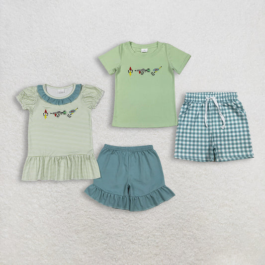 RTS NO MOQ Sibling baby girls boy clothes embroidery short sleeve shorts sets