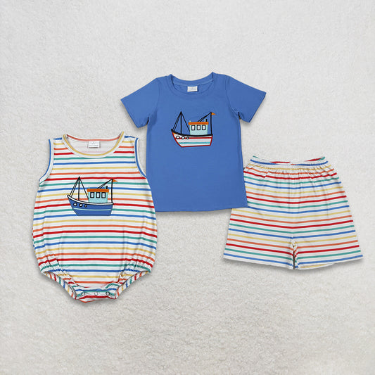 RTS NO MOQ sibling baby boy clothes embroidery short sleeve Clothes Sets and rompers