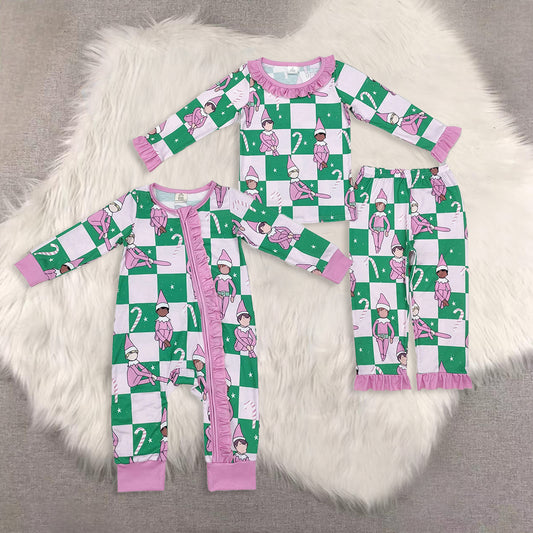 RTS NO MOQ Sibling Baby girls modal Christmas long-sleeved trousers suit & romper