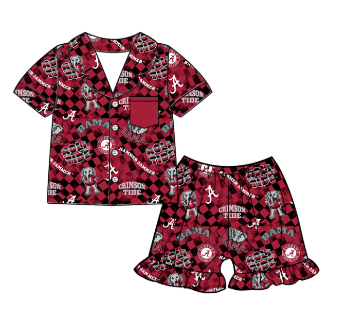 Custom summer teams baby girls clothes team brick red sets dress romper-25.5.6