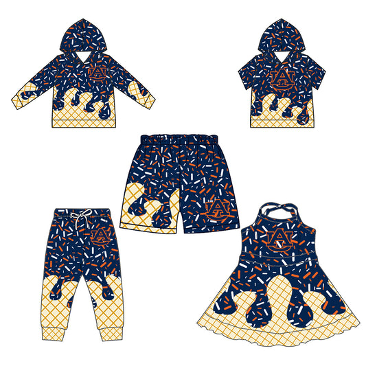 Custom summer teams baby girls clothes team dark blue hooded long sleeve tops and short sleeve top and dress and pants and shorts-25.5.27