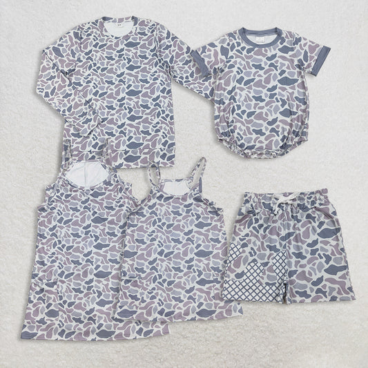 RTS NO MOQ Sibling baby Girls Adult clothes camouflage yoga dress & kids yoga dresses and romper and shorts and adult top