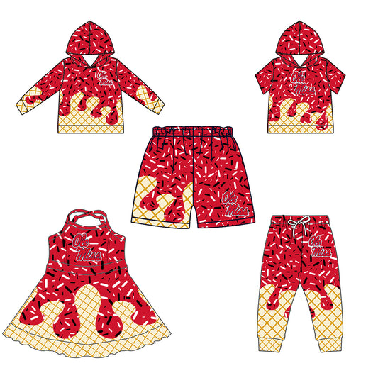 Custom summer teams baby girls clothes team red hooded long sleeve tops and short sleeve top and dress and pants and shorts-25.5.28