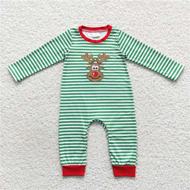 Christmas style elk print green striped red Sibling Sister Clothes Sets