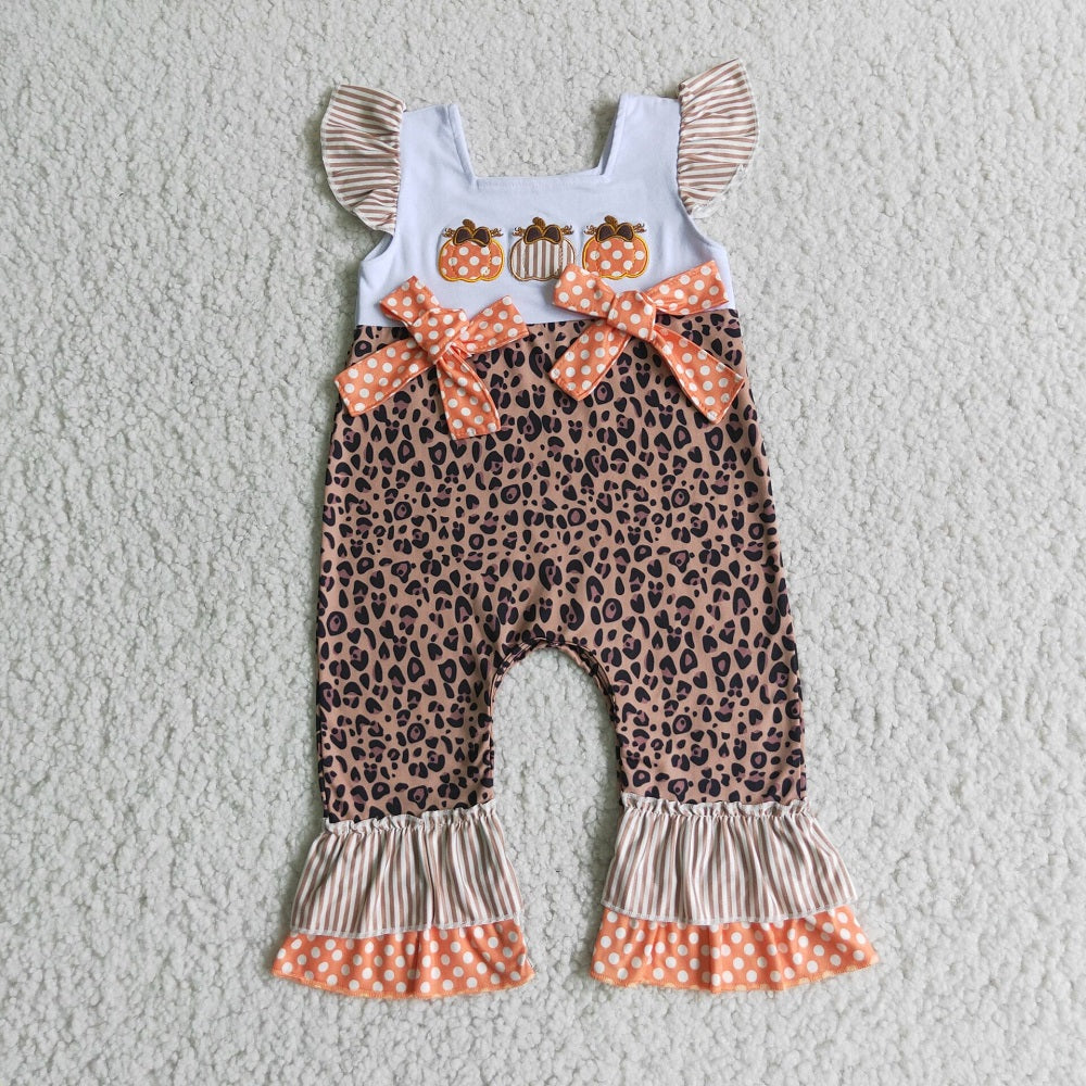 RTS Embroidered Pumpkin Leopard Skirt and Romper Matching
