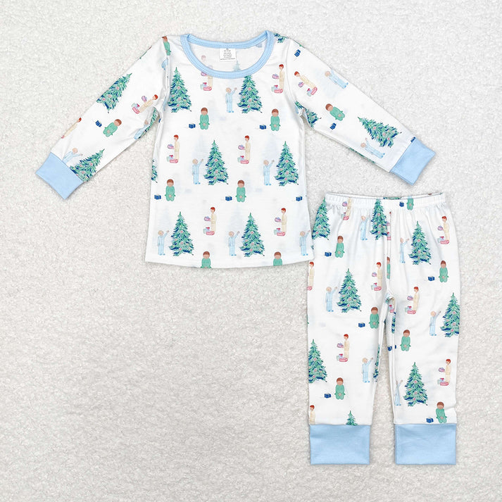 RTS NO MOQ Baby  Santa Claus Boys Girls Christmas Tree Dresses Gowns Pajamas bamboo fabric