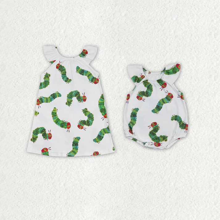 RTS Baby Baby Girls Caterpillar Sibling Rompers Dresses