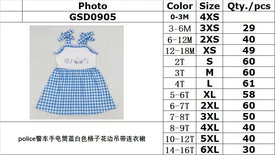 GSD0905 police flashlight blue and white plaid lace slip dress