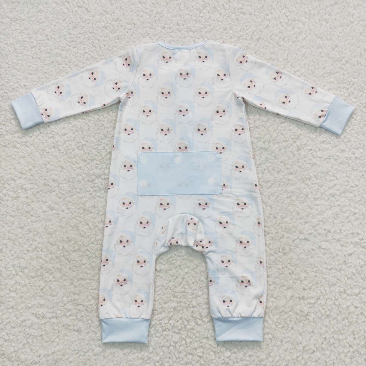 LR0585 Santa light blue and white zippered long-sleeved jumpsuit