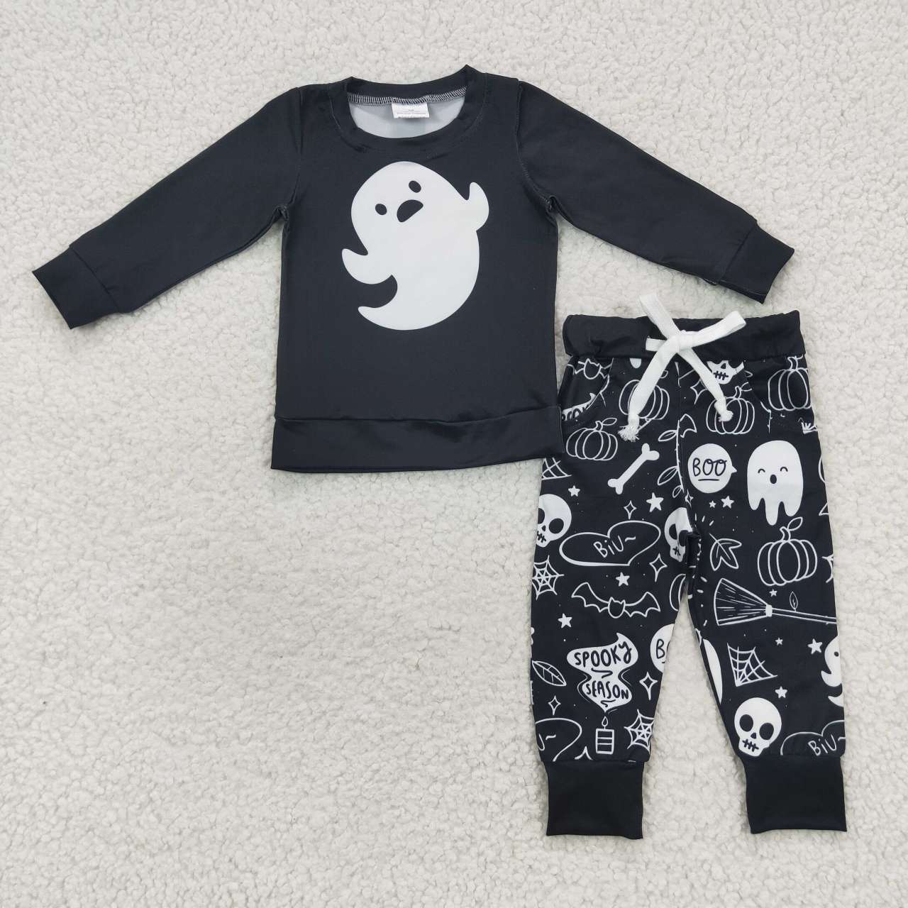 RTS NO MOQ BLP0255 Boys Halloween Spooky Black Long Sleeve Pants Set