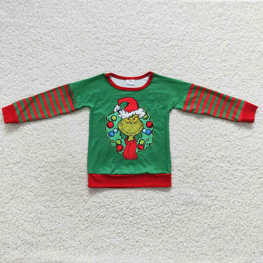 BT0245 Christmas cartoon grinch red and green striped long-sleeved top