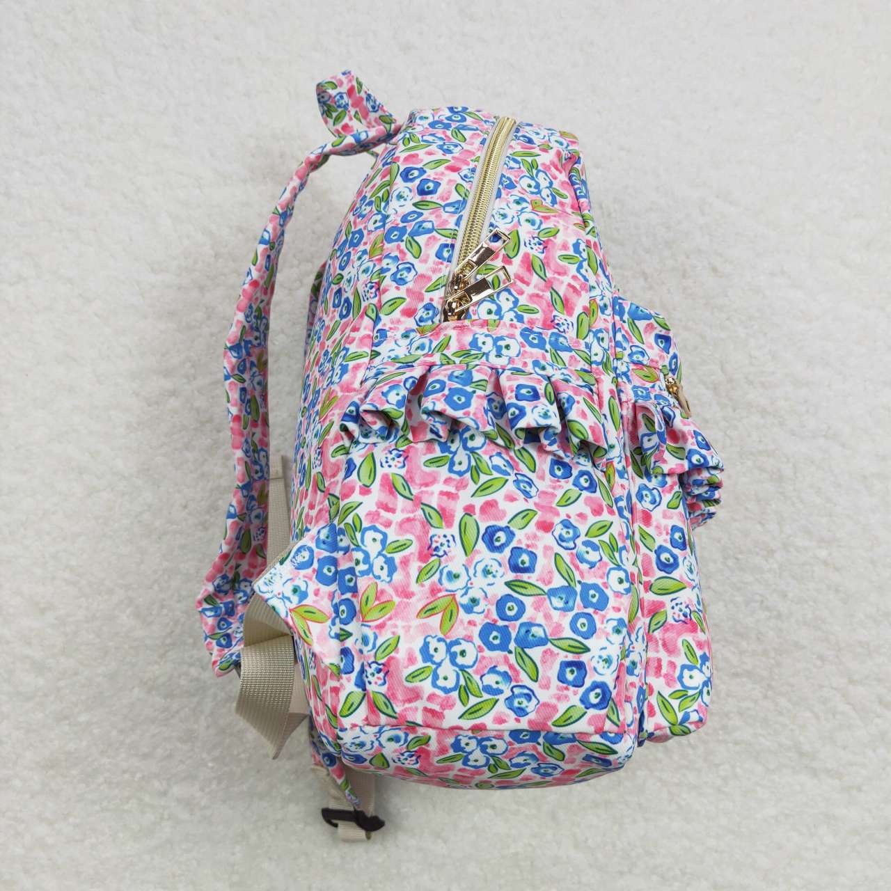 BA0098 Blue floral pink backpack