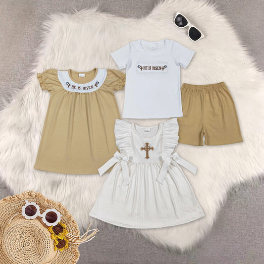 RTS Sibling baby girl boy clothes embroidery easter Short Sleeve Shorts sets and dresses