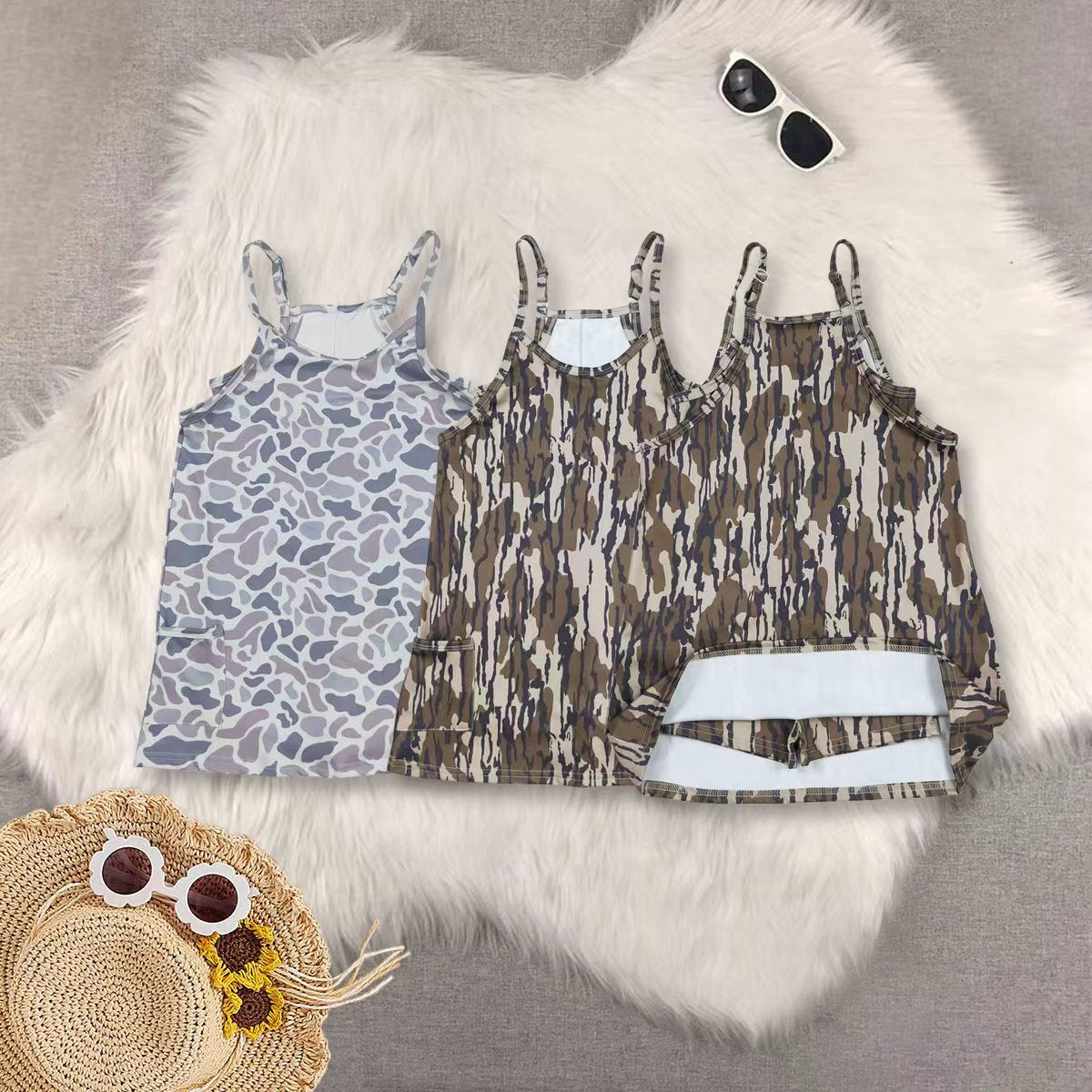 RTS NO MOQ Sibling baby girl clothes camouflage suspender yoga dresses 2