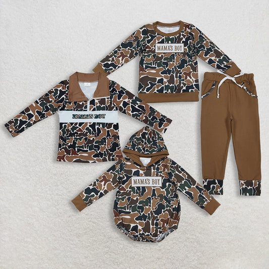 RTS NO MOQ Sibling Baby boy clothes embroidery mama long-sleeved trousers suit & rompers and top
