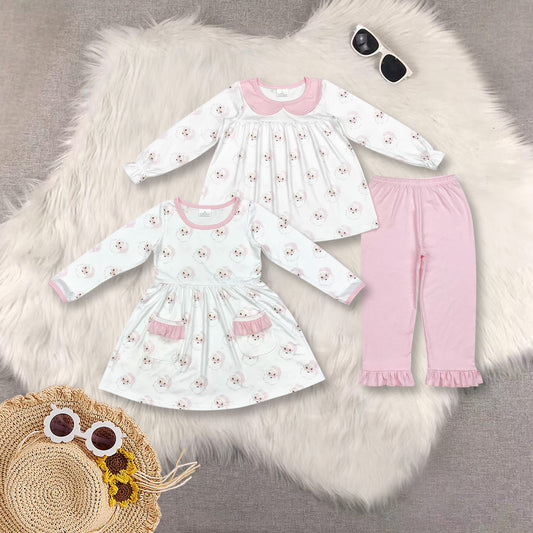 RTS NO MOQ Sibling baby girls clothes Christmas Santa Claus long-sleeved suit & dress