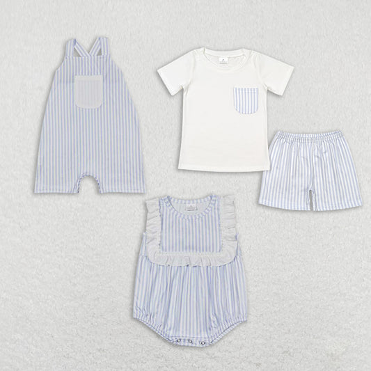 Baby Girls blue plaid Sibling Rompers Clothes Sets