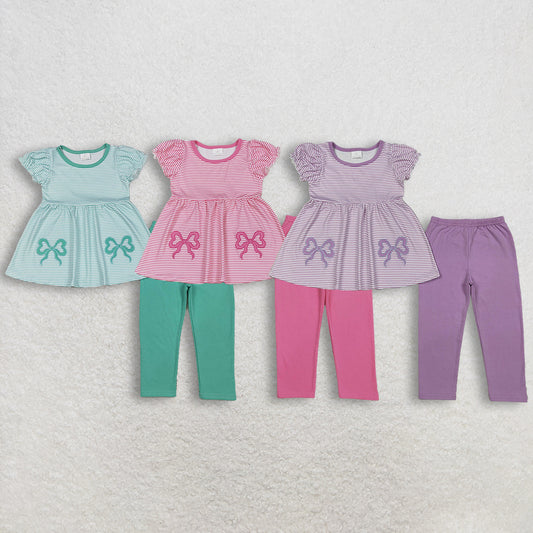 RTS NO MOQ Sibling baby girl clothes embroidery bow short-sleeved pants sets