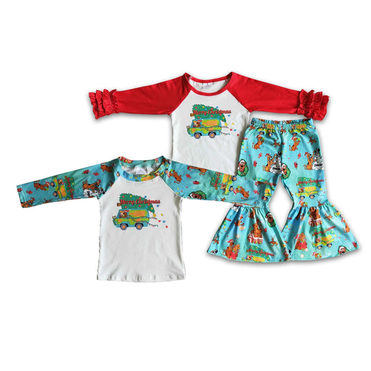 RTS NO MOQ Sibling baby boy clothes Cartoon Christmas Long Sleeve Suits and top