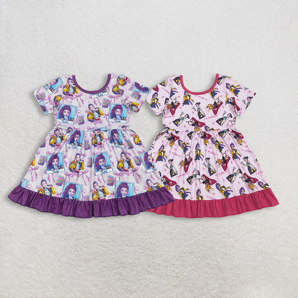 RTS NO MOQ Sibling baby girl clothes cartoon short-sleeved dresses