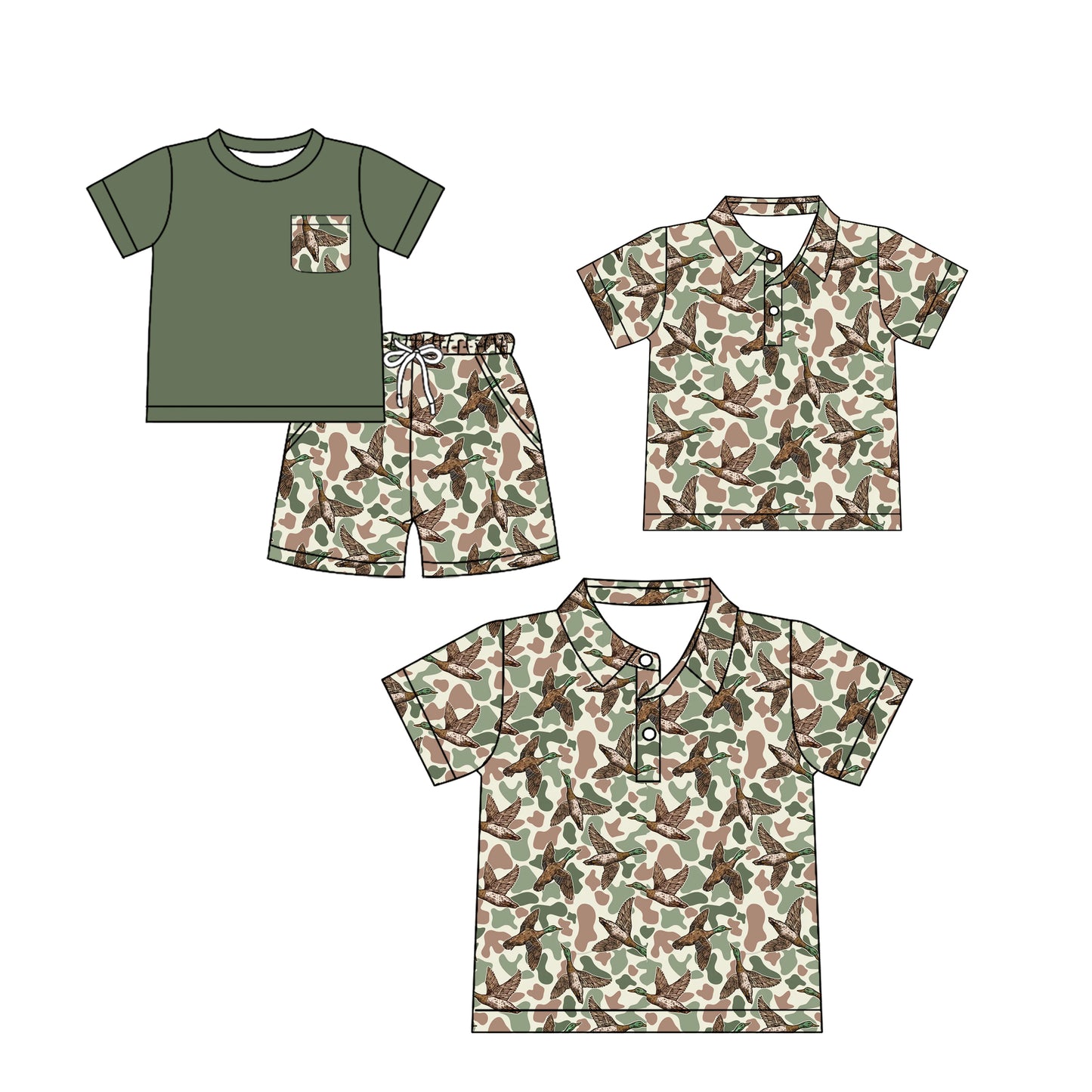 25.12.1 custom each style moq 5 eta 6-8week Sibling Sister camouflage duck short sleeve shorts sets and kids top and adult top match design