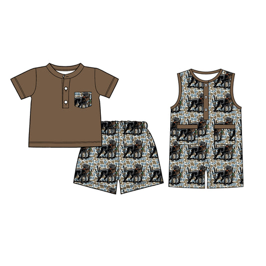 26.1.8 custom each style moq 5 eta 6-8week Sibling Sister camouflage puppy duck baby boy short sleeve shorts sets and romper match design