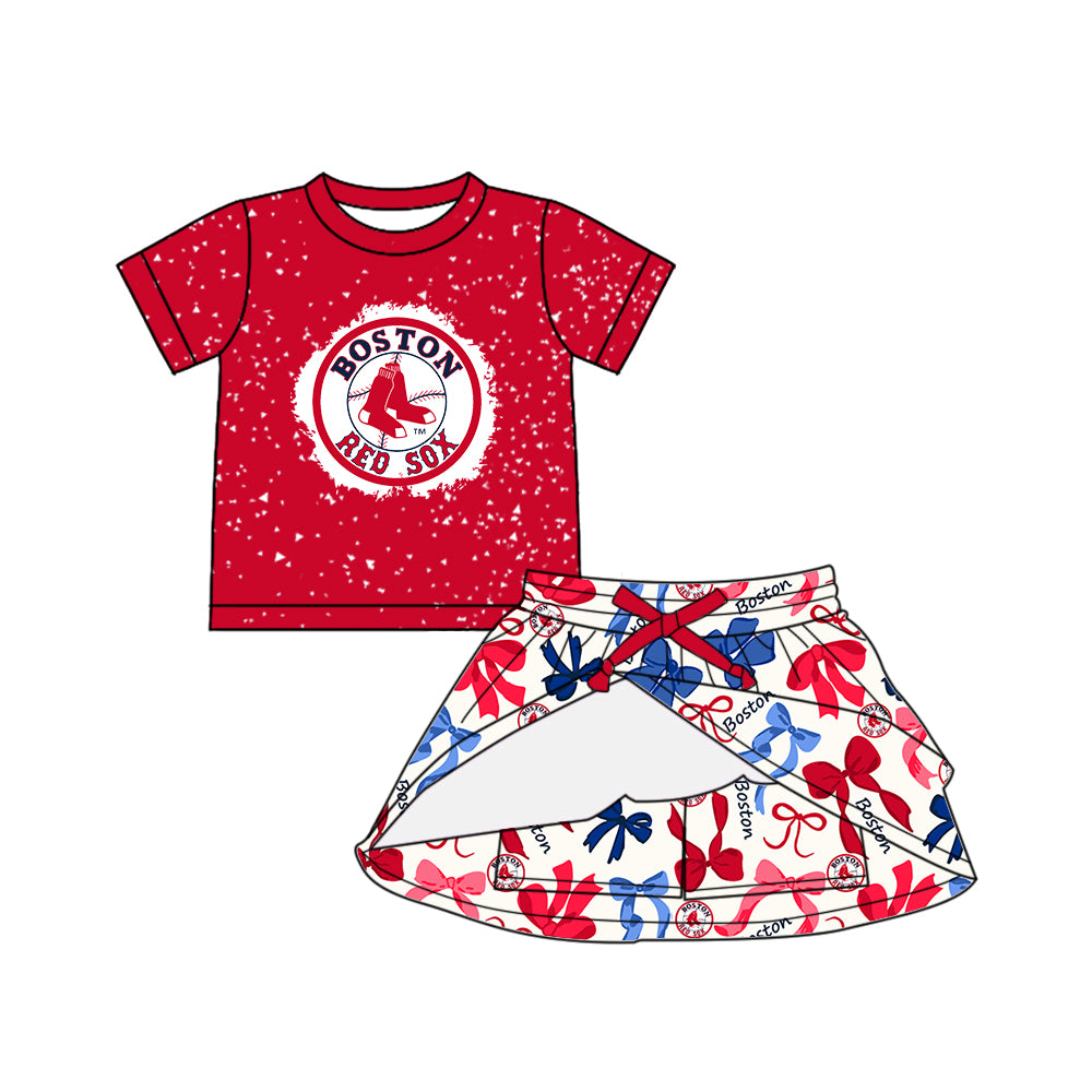 Custom moq 5 mix sizes summer teams baby girls clothes team red short sleeve skirts shorts sets dress 1 and dress 2 and dress 3 and dress 4-25.5.16