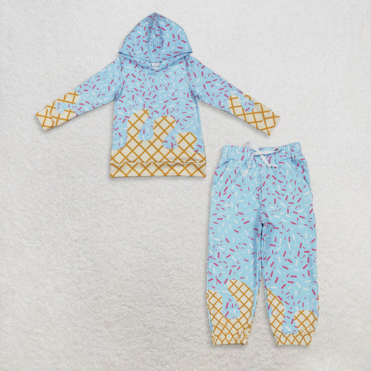 RTS NO MOQ Sibling baby boys clothes ice cream blue long sleeve top and yoga pants and sets
